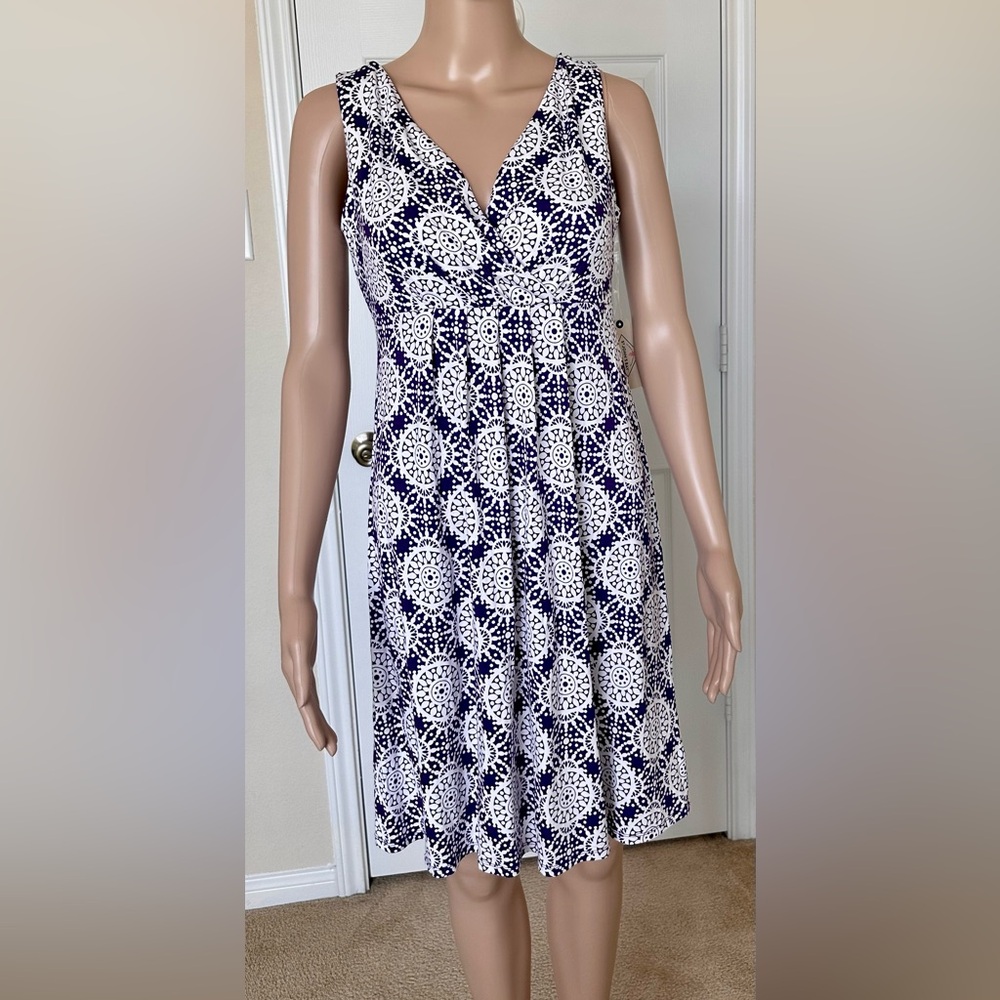St. John's Bay Purple & White V-Neck Sleeveless Midi Dress